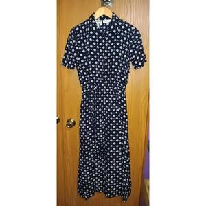 Vintage Karin Stevens Maxi Dress 80s/90s Womens Size 6 Navy Blue Diamons Button